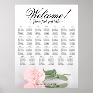 27 Table Wedding Seating Chart Romantic Pink Rose