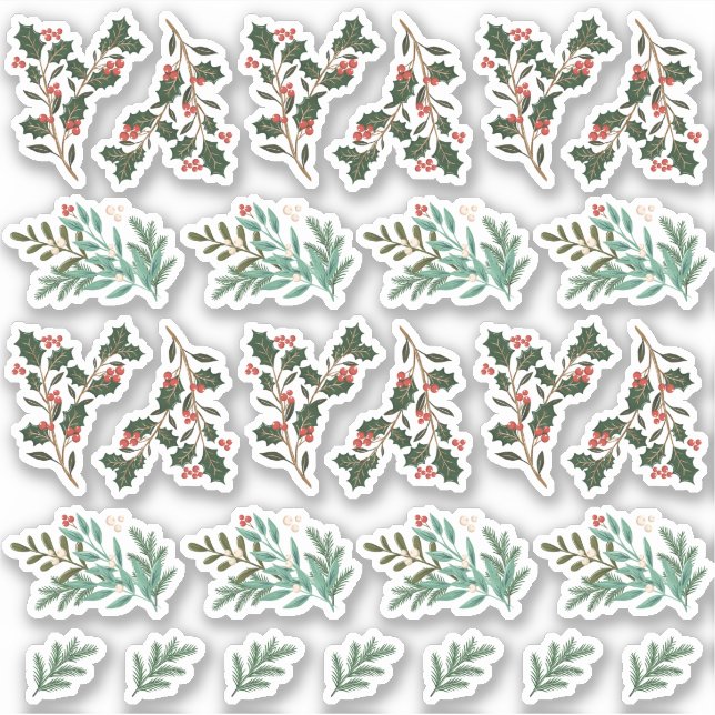 27 x Stickers de Noël Botanique Classique (Devant)