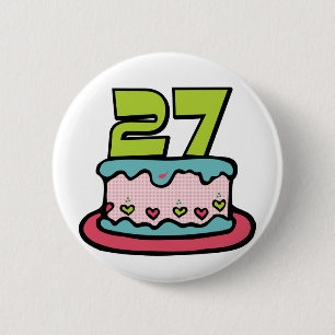 27 Year Old Birthday Cake 2 Inch Round Button