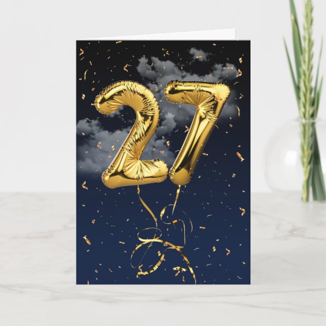 27e Anniversaire Gold Mylar Balloon et carte Confe (Devant)