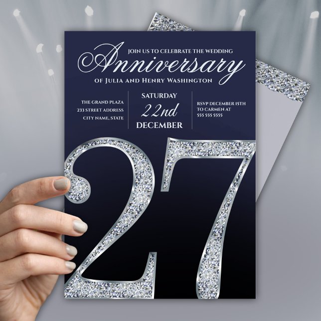 27th Anniversary Diamond Silver Dark Blue Years Invitation (Creator Uploaded)