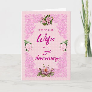 27th Anniversary for Wife with Pink Roses Card