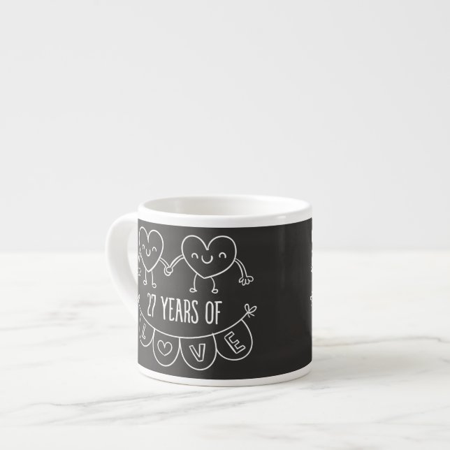 27th Anniversary Gift Chalk Hearts Espresso Cup (Front Left)