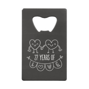 27th Anniversary Gift Chalk Hearts Wallet Bottle Opener