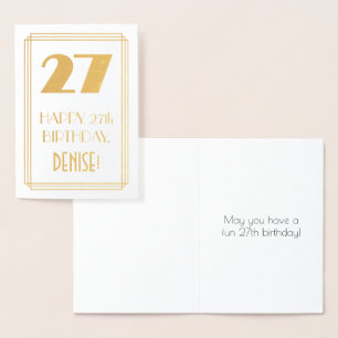 27th Birthday: Art Deco Inspired Look "27" & Name Foil Card
