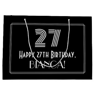 27th Birthday — Art Deco Inspired Look "27" & Name Large Gift Bag