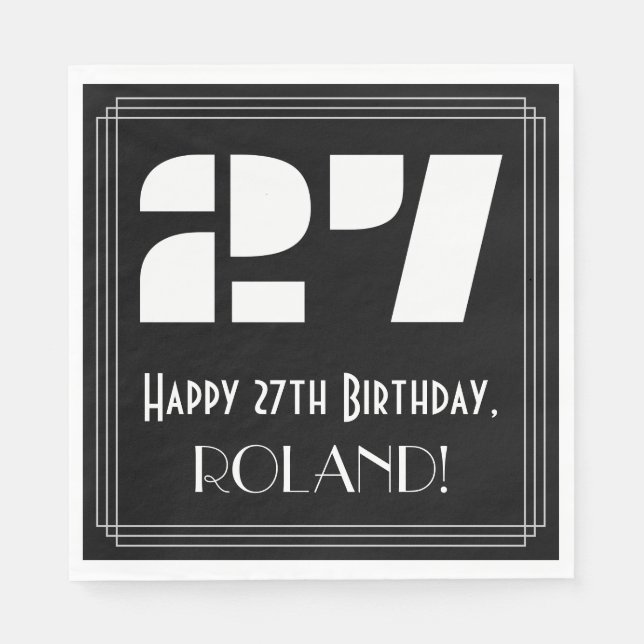 27th Birthday: Art Deco Inspired Look "27" + Name Napkin (Front)