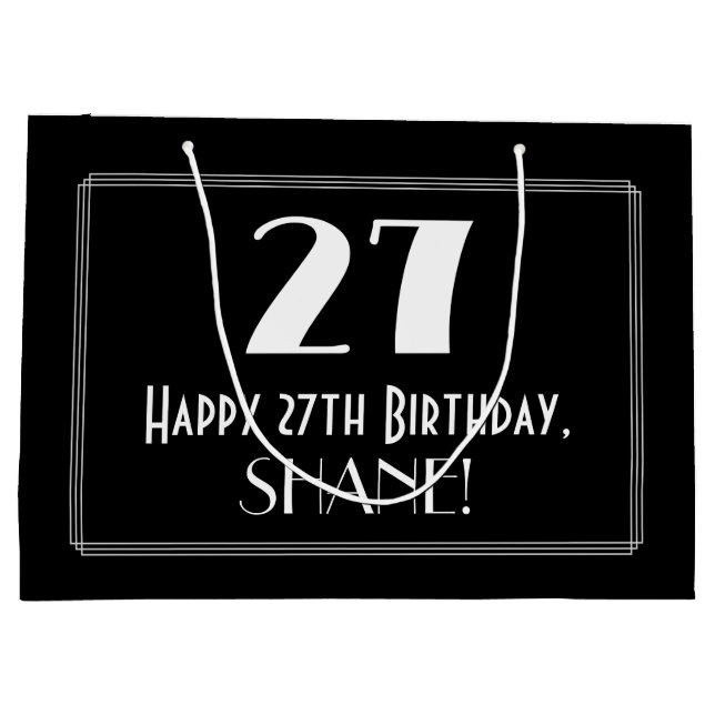 27th Birthday: Art Deco Inspired Style "27", Name Large Gift Bag (Back)