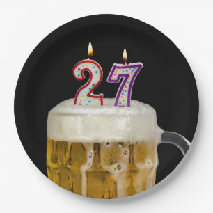 27th Birthday Beer on black Paper Plate