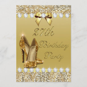 27th Birthday Classy Gold Heels Sequins Diamonds Invitation