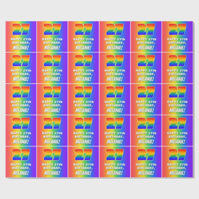 27th Birthday: Colourful, Fun Rainbow Pattern # 27 Wrapping Paper (Flat)