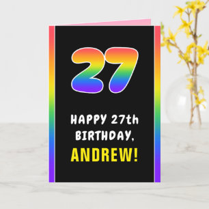 27th Birthday: Colourful Rainbow # 27, Custom Name Card