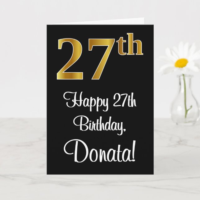 27th Birthday ~ Elegant Luxurious Faux Gold Look # Card (Small Plant)