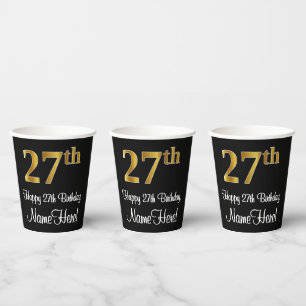 27th Birthday - Elegant Luxurious Faux Gold Look # Paper Cups