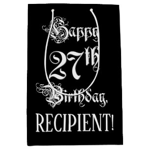 27th Birthday: Fancy, Elegant Script + Custom Name Medium Gift Bag