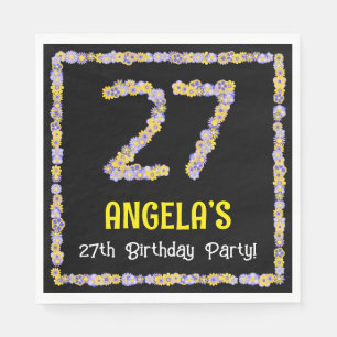 27th Birthday: Floral Flowers Number, Custom Name Napkin