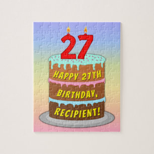 27th Birthday: Fun Cake and Candles + Custom Name Jigsaw Puzzle