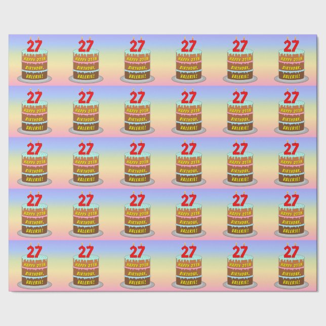 27th Birthday: Fun Cake and Candles + Custom Name Wrapping Paper (Seam)