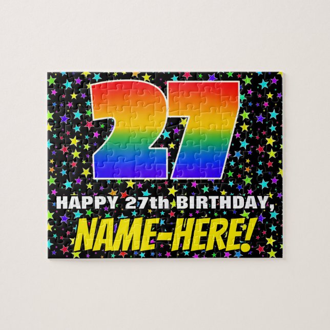 27th Birthday — Fun, Colourful Star Field Pattern Jigsaw Puzzle (Horizontal)