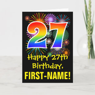 27th Birthday: Fun Fireworks Pattern + Rainbow 27 Card