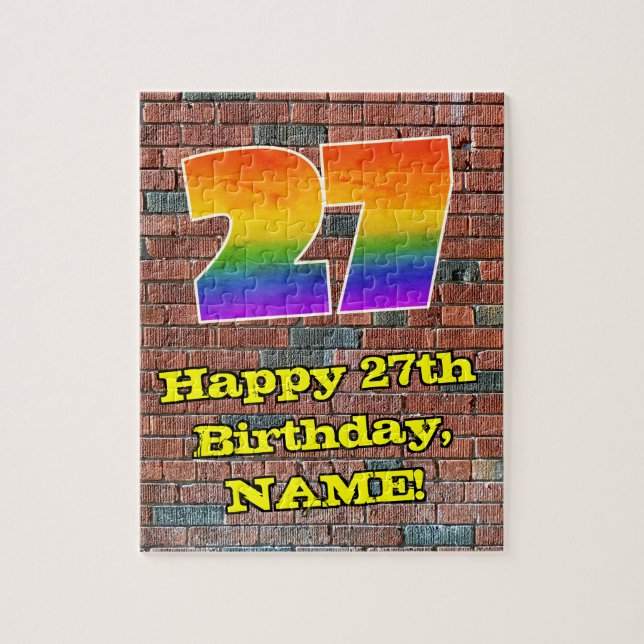 27th Birthday: Fun Graffiti-Inspired Rainbow 27 Jigsaw Puzzle (Vertical)