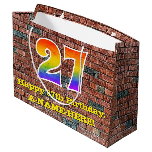 27th Birthday: Fun, Graffiti-Inspired Rainbow # 27 Large Gift Bag (Back Angled)