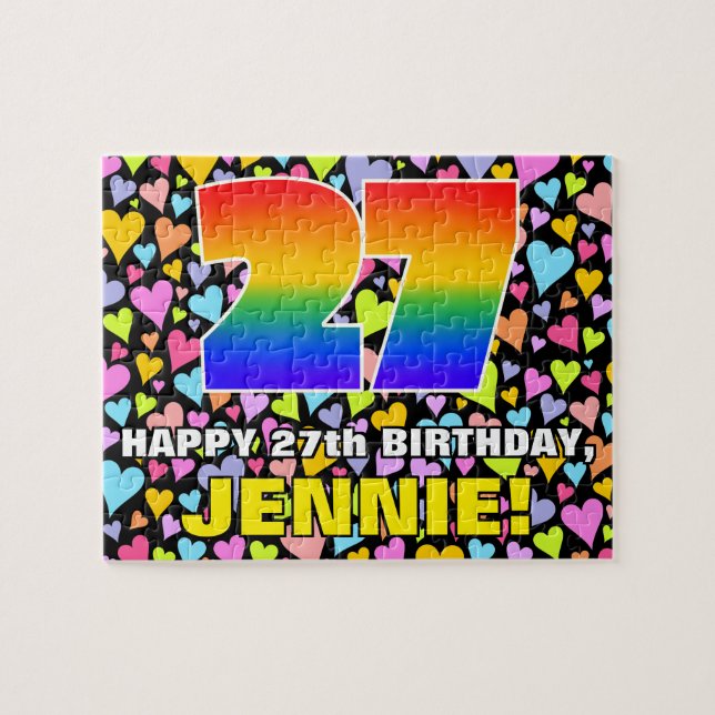 27th Birthday — Fun, Loving Heart Shapes + “27” Jigsaw Puzzle (Horizontal)
