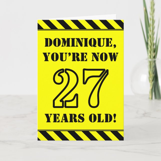 27th Birthday: Fun Stencil Style Text, Custom Name Card (Front)