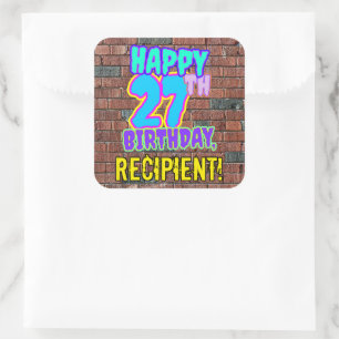 27th Birthday – Fun, Urban Graffiti Inspired Look Square Sticker