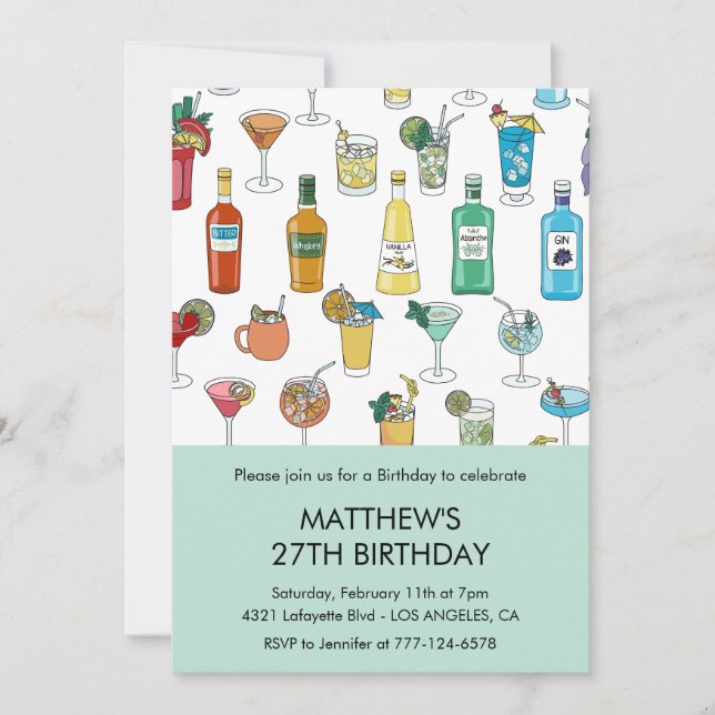27th birthday invitations Cocktail Colourful (Front)