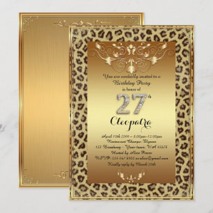 27th, Birthday Party 27th, Royal Cheetah gold plus Invitation