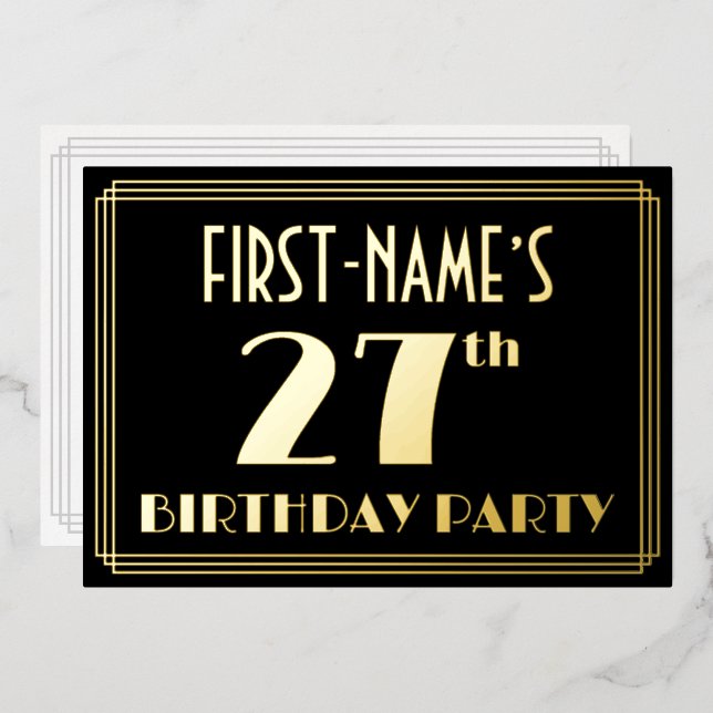 27th Birthday Party: Art Deco Look “27”, w/ Name (Front/Back)