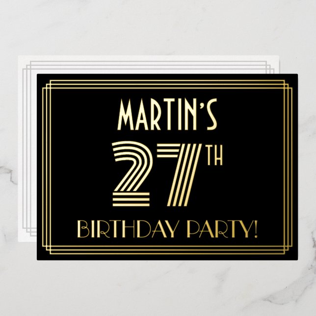 27th Birthday Party — Art Deco Style “27” + Name (Front/Back)
