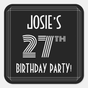 27th Birthday Party: Art Deco Style & Custom Name Square Sticker