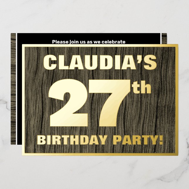 27th Birthday Party: Bold, Faux Wood Grain Pattern (Front/Back)
