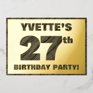 27th Birthday Party — Bold, Faux Wood Grain Text