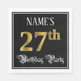 27th Birthday Party — Fancy Script, Faux Gold Look Napkin
