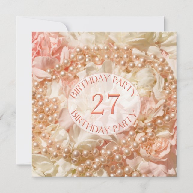 27th Birthday party invitation with pearls (Front)