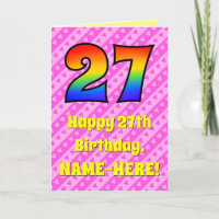 27th Birthday: Pink Stripes & Hearts, Rainbow # 27