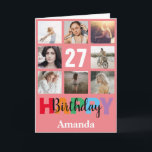 27th Happy Birthday Photo Collage Modern Pink Card<br><div class="desc">27th Happy Birthday Photo Collage Modern Pink Card with personalized name. For further customization,  please click the "Customize it" button and use our design tool to modify this template.</div>