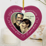 27th Wedding Anniversary Photo Ceramic Ornament<br><div class="desc">Celebrate a 27th happy year of marriage with a custom photo ornament in a delightful heart shape frame. Simply upload your own photo of the married couple and it will appear in the cutout. The rose coloured surround features a white script font and decorations. The words are: 27th Wedding Anniversary...</div>