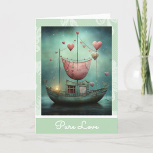 *~* 28 AP51 Romantic Love Boat Hearts Valentine Holiday Card