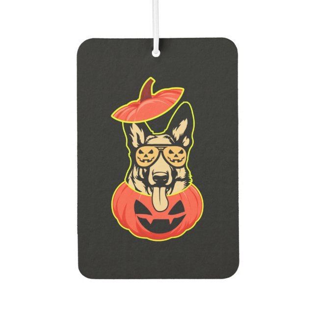28 German Shepherd In Scary Pumpkin Shirt Funny Cu Air Freshener (Front)