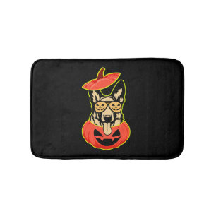 28 German Shepherd In Scary Pumpkin Shirt Funny Cu Bath Mat