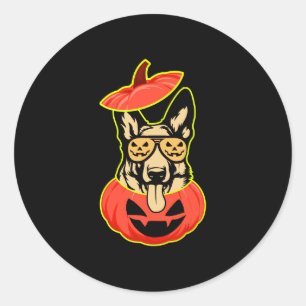 28 German Shepherd In Scary Pumpkin Shirt Funny Cu Classic Round Sticker