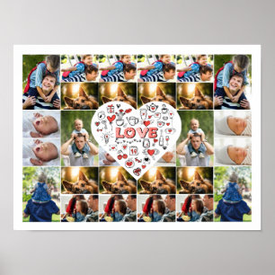 28 Photo Collage Frame with Love Hear Centerpiece Poster