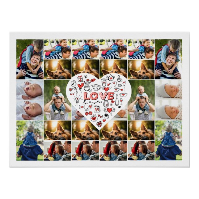 28 Photo Collage Frame with Love Hear Centerpiece Poster (Front)