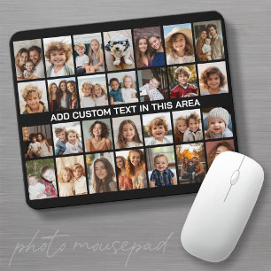 28 Photo Collage Grid - 1 Text box Black Mouse Pad