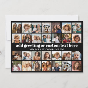 28 Photo Collage Grid - 2 Text boxes - black white Holiday Card