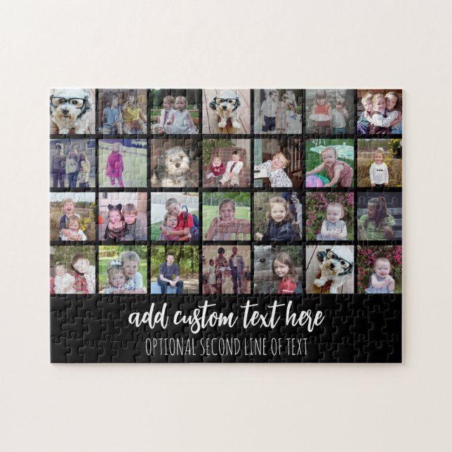 28 Photo Collage Grid - 2 Text boxes - black white Jigsaw Puzzle (Horizontal)